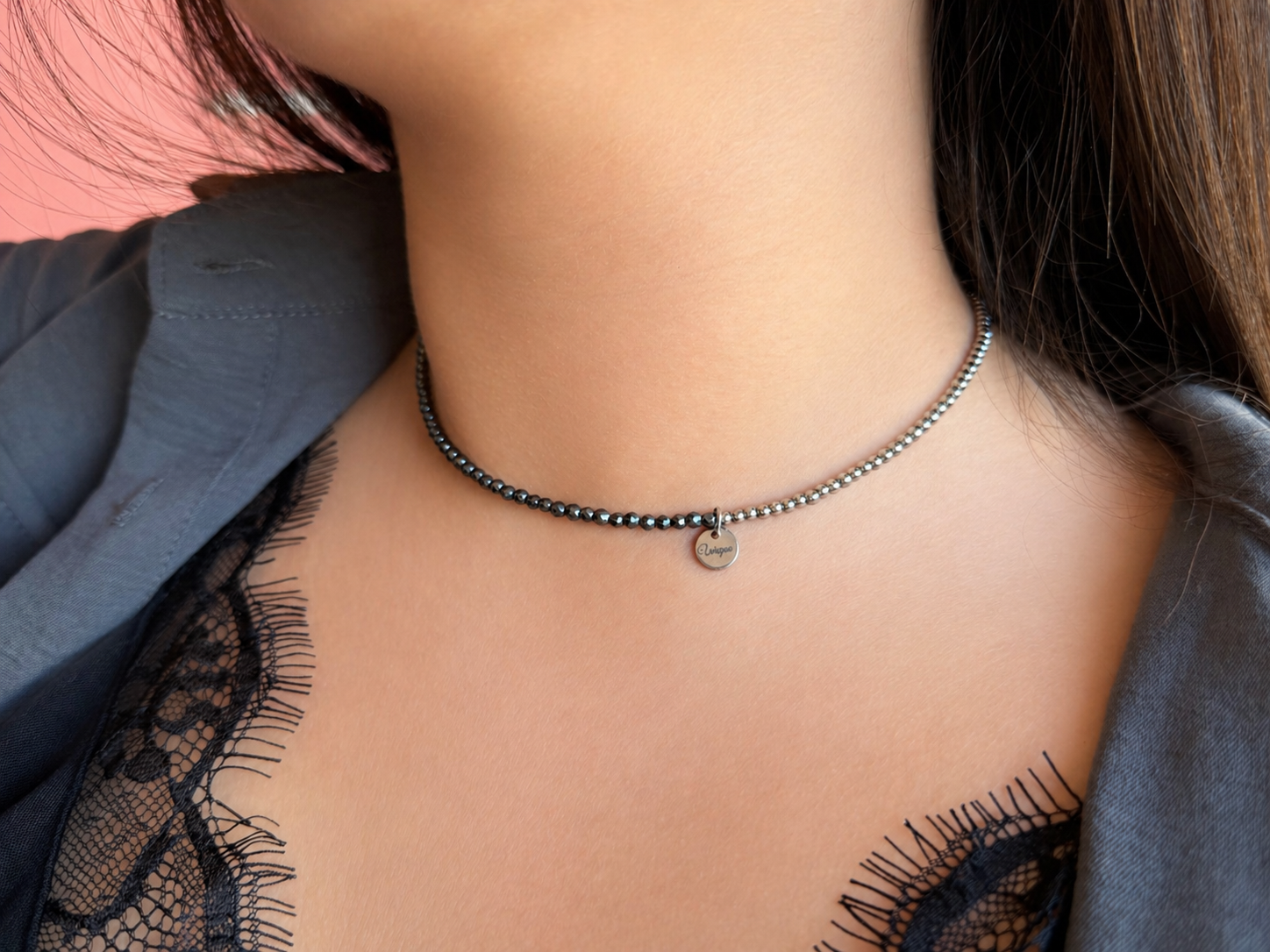 Колие Hematite Tag- silver