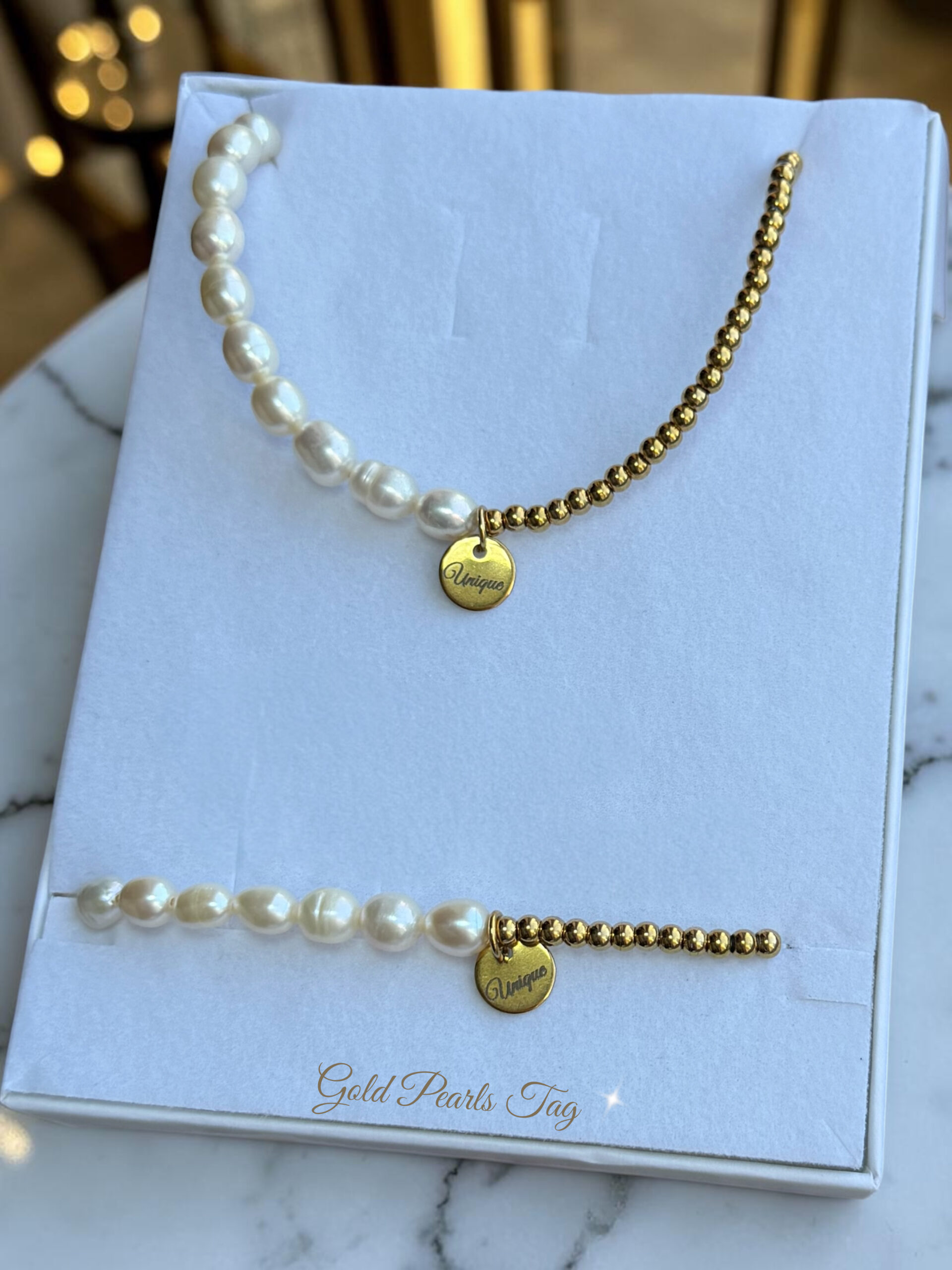 Колиета 1 Комплект Gold Pearls Tag