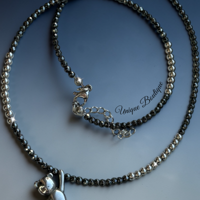 Колие хематит и мече в сребърно