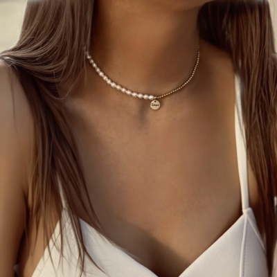 Колие Gold Pearl Tag
